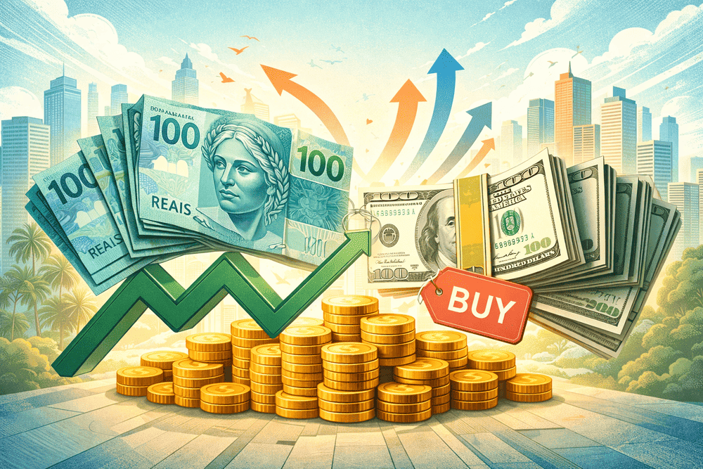 Imagem mostrando a compra de dólares. Queda do Dólar em 2026: Real Mais Forte.